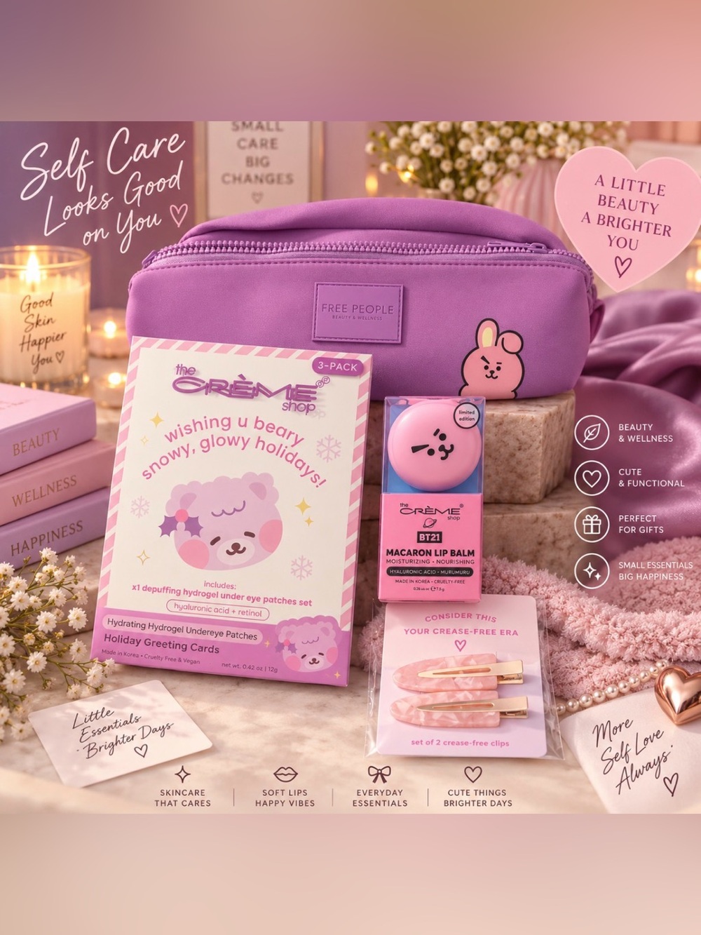 Free People Purple Skincare & Lip Care Gift Set with BT21 Macaron Balm